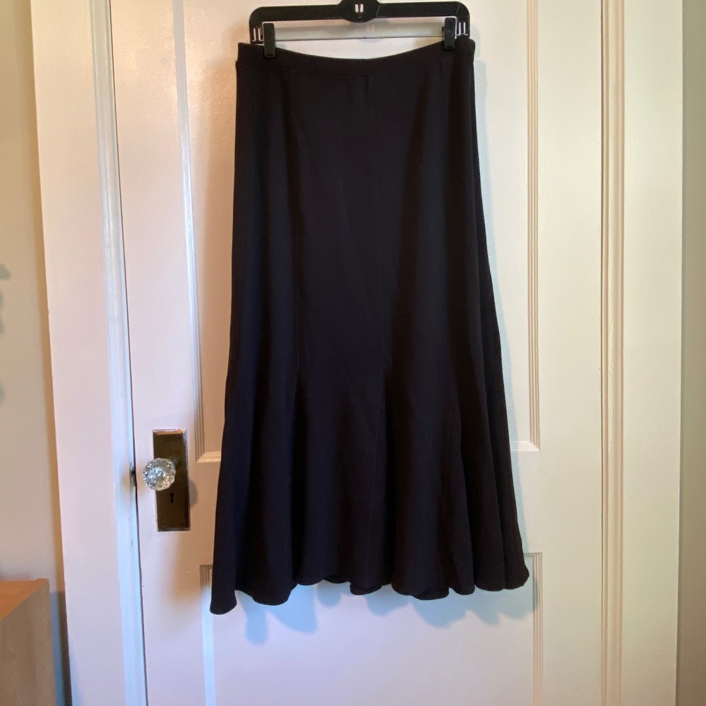 Eileen Fisher Brown Italian Wool Viscose Blend Jersey Paneled Midi Skirt Size L